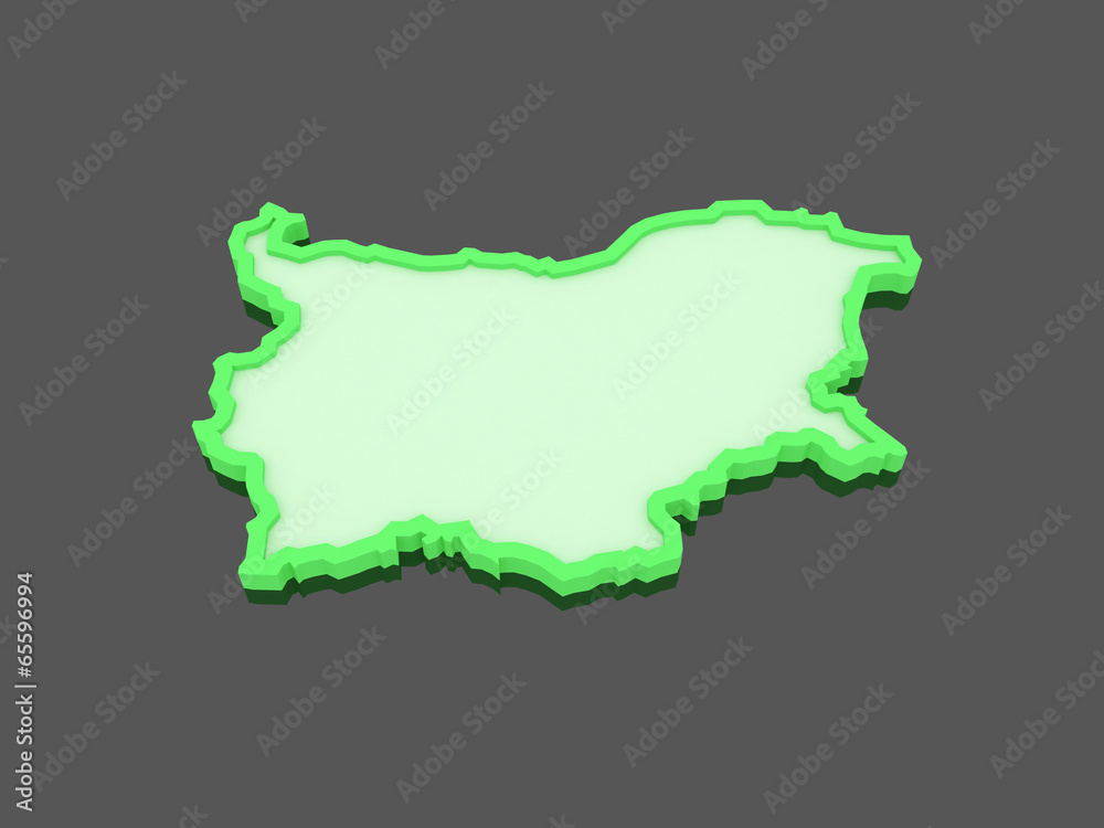 Three-dimensional map of Bulgaria.