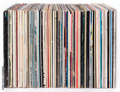 Row of vinyl records, isolated on white
