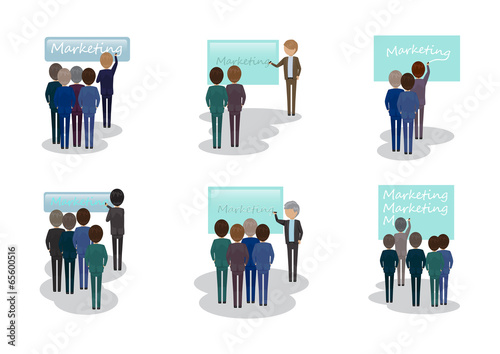 People Writing Marketing On Blue Board