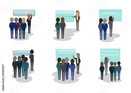 People Writing Marketing On Blue Board
