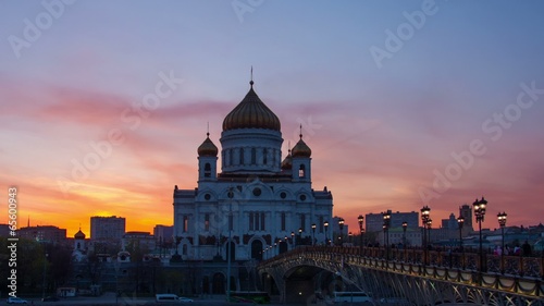Sunset against the Cathedral of Christ the Saviour, Moscow, Russ