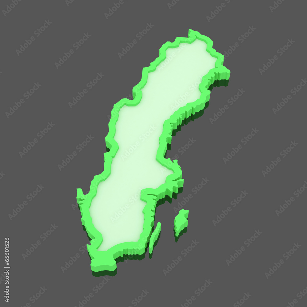 Three-dimensional map of Sweden. Three-dimensional map of Sweden.