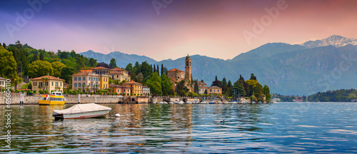 View of the city Mezzegra, colorful evening on the Como lake photo