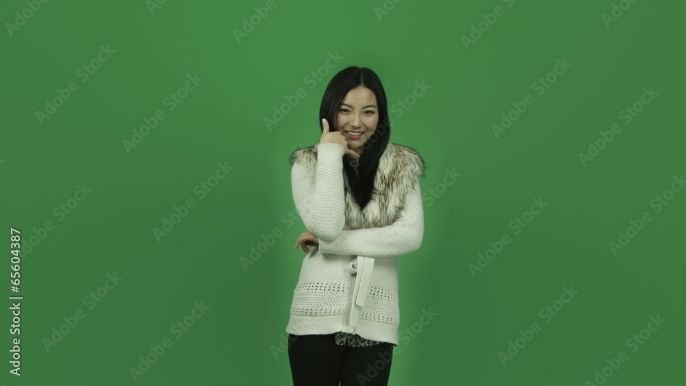 Asian girl young adult isolated greenscreen green background Asian girl young adult isolated greenscreen green background