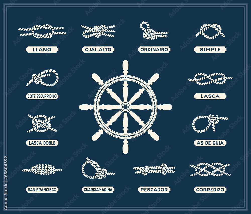 Fototapeta premium Nautical rope knots set