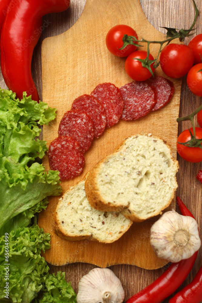 Salami and vegetables Salami and vegetables