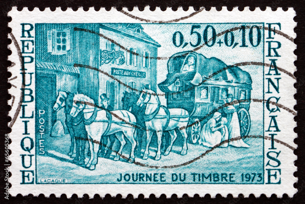 Postage stamp France 1973 Mail Coach, 1835