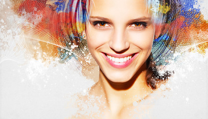 Colorful artwork with beautiful woman