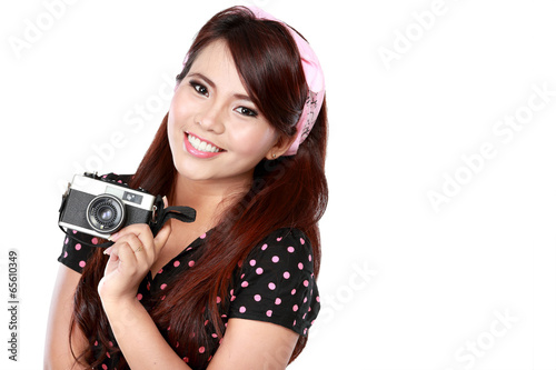 woman with vintage camera