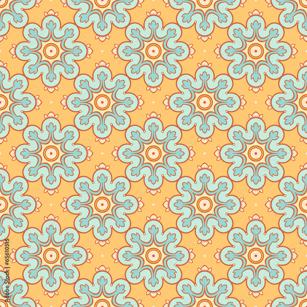 orange background with blue flowers
