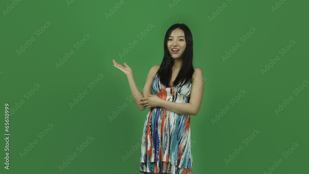 Asian girl summer dress isolated greenscreen green background