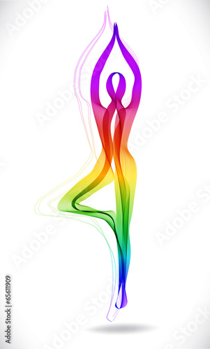 Yoga pose, Tree, Abstract color illustration