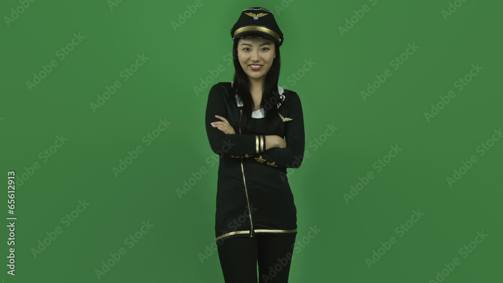 Asian air hostess isolated greenscreen green background Asian air hostess isolated greenscreen green background