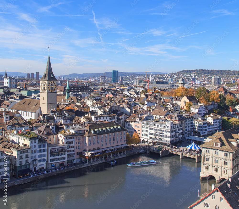 Zurich cityscape, view from Great Minster