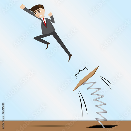 cartoon businessman jumping on springboard