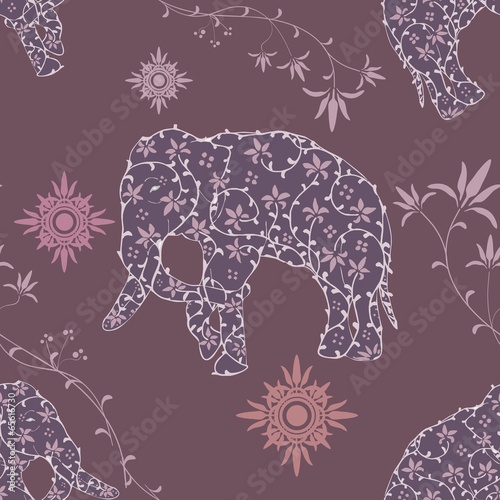 elephant with vine vintage ornament pattern  vector