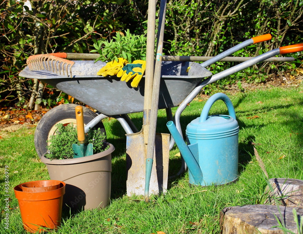 ensemble de jardinage, ustensiles et plantes ensemble de jardinage, ustensiles et plantes