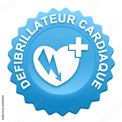 défibrillateur cardiaque sur bouton web denté bleu