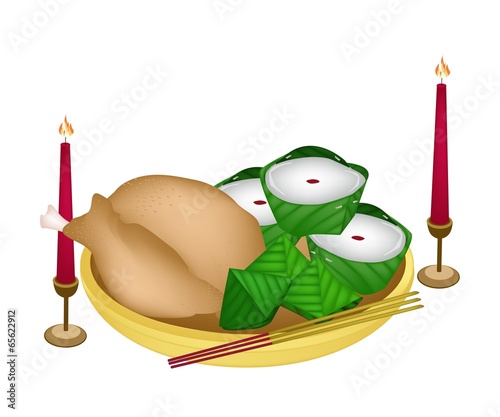 Pyramid Dessert and Chinese Pudding with Boiled Chicken