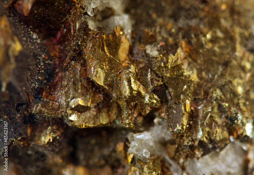 Crystal nugget  gold  bronze  copper  iron. Macro. Extreme close