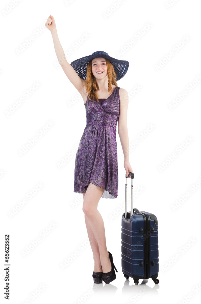 Travel vacation concept with luggage on white Travel vacation concept with luggage on white