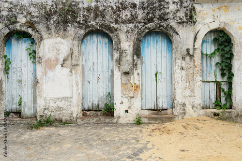 Old doors on grunge wall