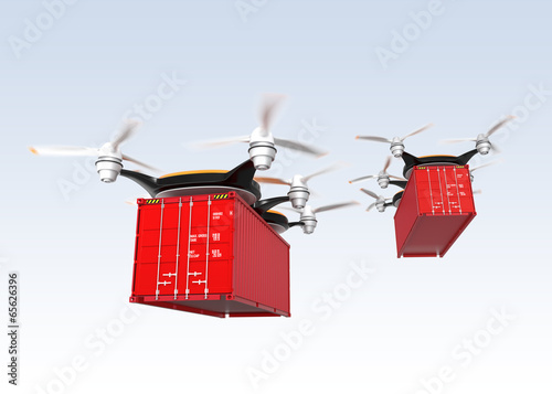 Two drones carrying  cargo containers