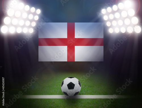 Football with United Kingdom Flag in stadium.