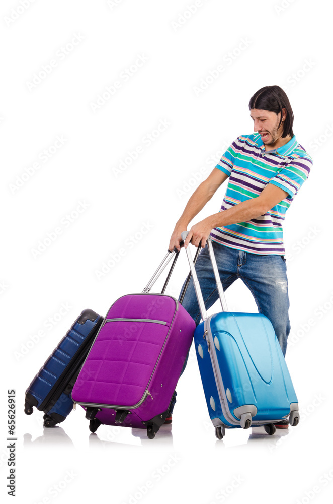 Travel vacation concept with luggage on white Travel vacation concept with luggage on white