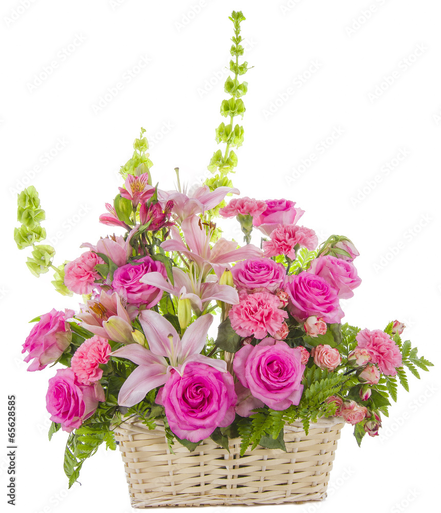 Pink Roses Arrangement on White