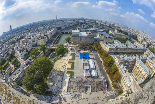 Fish-eye view of Paris from Notre-dame