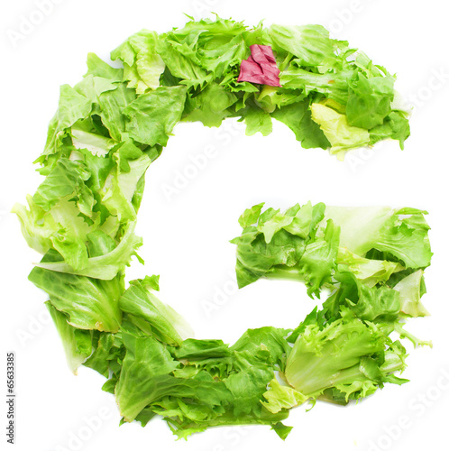 g lettuce letter on a white background