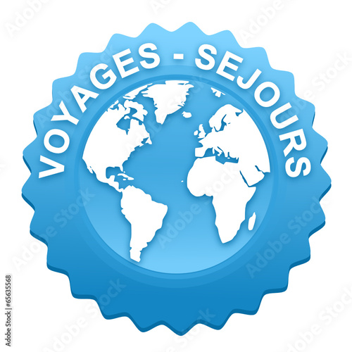 voyages séjours sur bouton web denté bleu