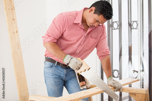 Attractive carpenter at work