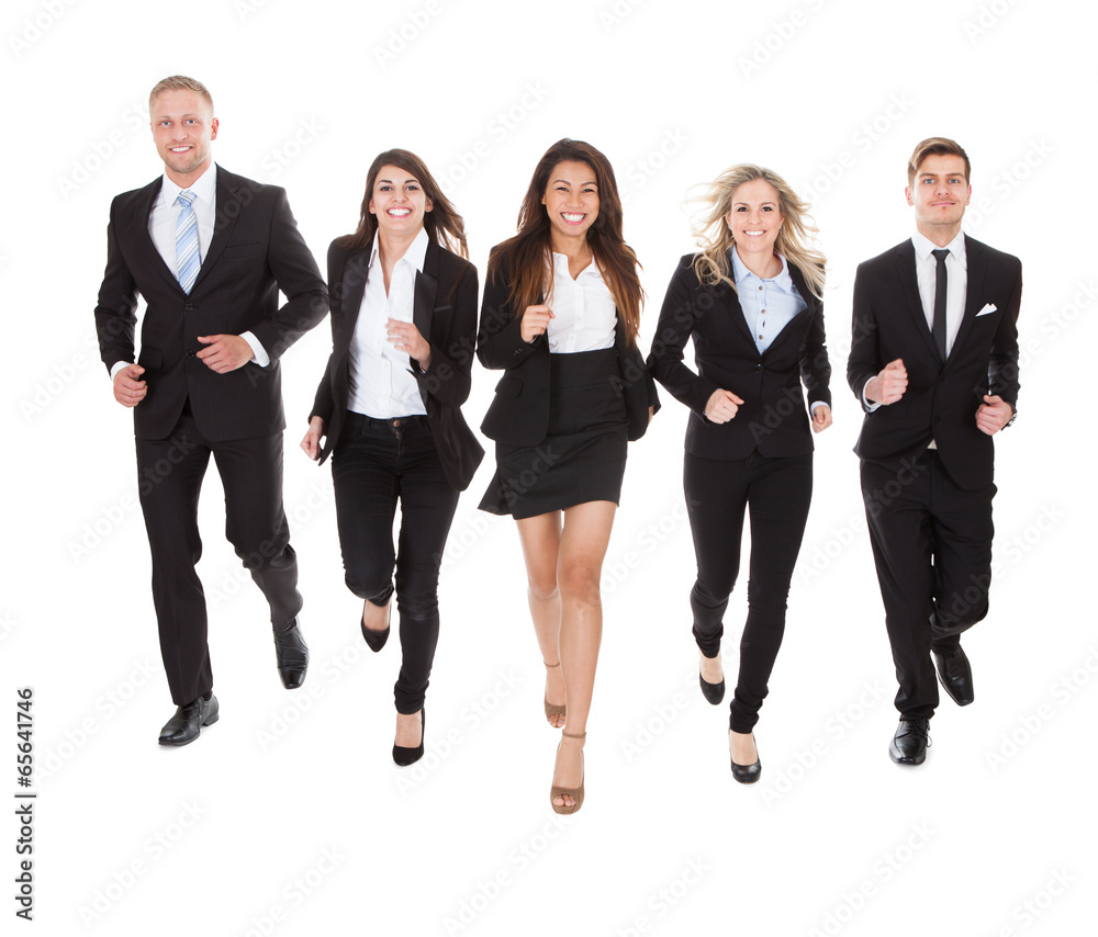 Portrait Of Welldressed Businesspeople Running Portrait Of Welldressed Businesspeople Running