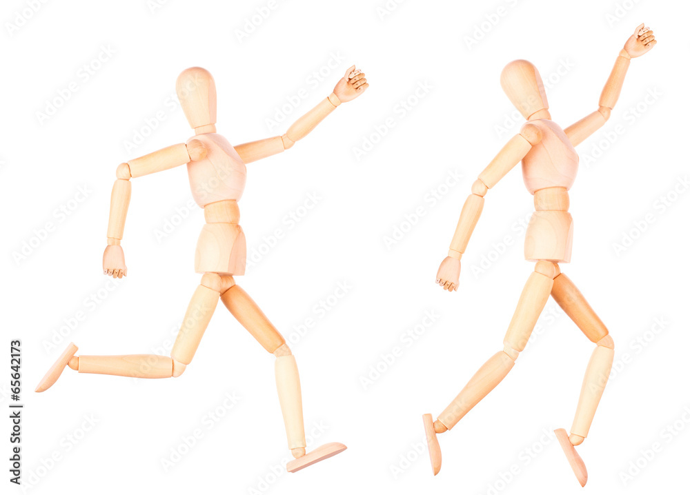 wooden Dummy sprinter running isolated wooden Dummy sprinter running isolated