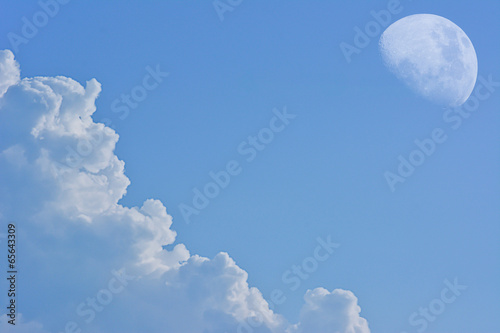 Fototapeta Naklejka Na Ścianę i Meble -  white cloud with moon on blue sky background