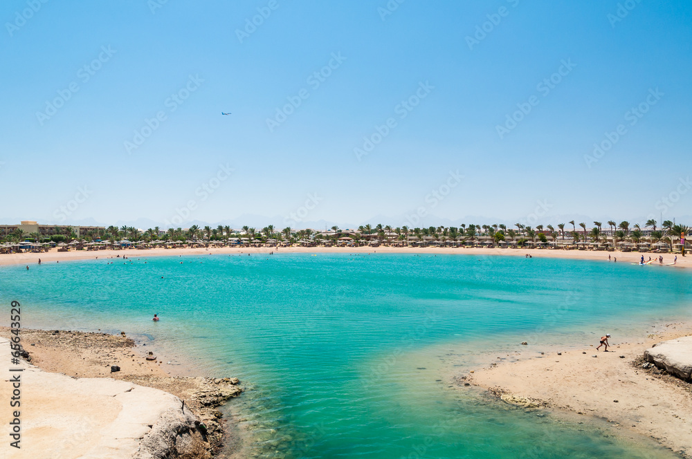 Tropical lagoon in Egypt with turquoise water and blue sky