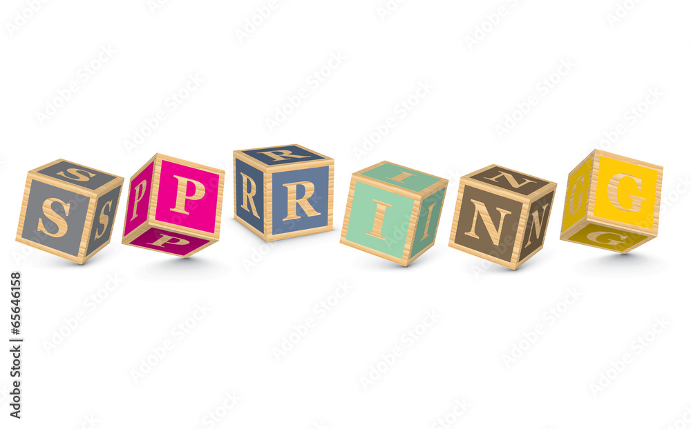 Word SPRING written with alphabet blocks Word SPRING written with alphabet blocks