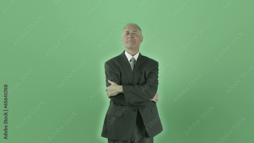 Senior caucasian businessman isolated on chroma green screen