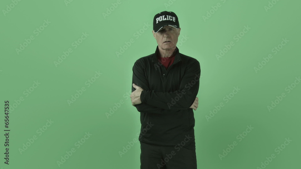 Senior caucasian policeman isolated on green screen anger upset Senior caucasian policeman isolated on green screen anger upset