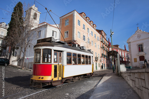 Historic Tram in Alfama District of Lisbon