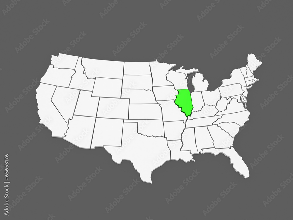 Fototapeta premium Three-dimensional map of Illinois. USA.