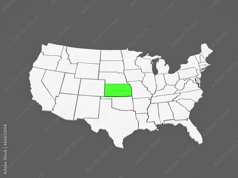 Fototapeta premium Three-dimensional map of Kansas. USA.