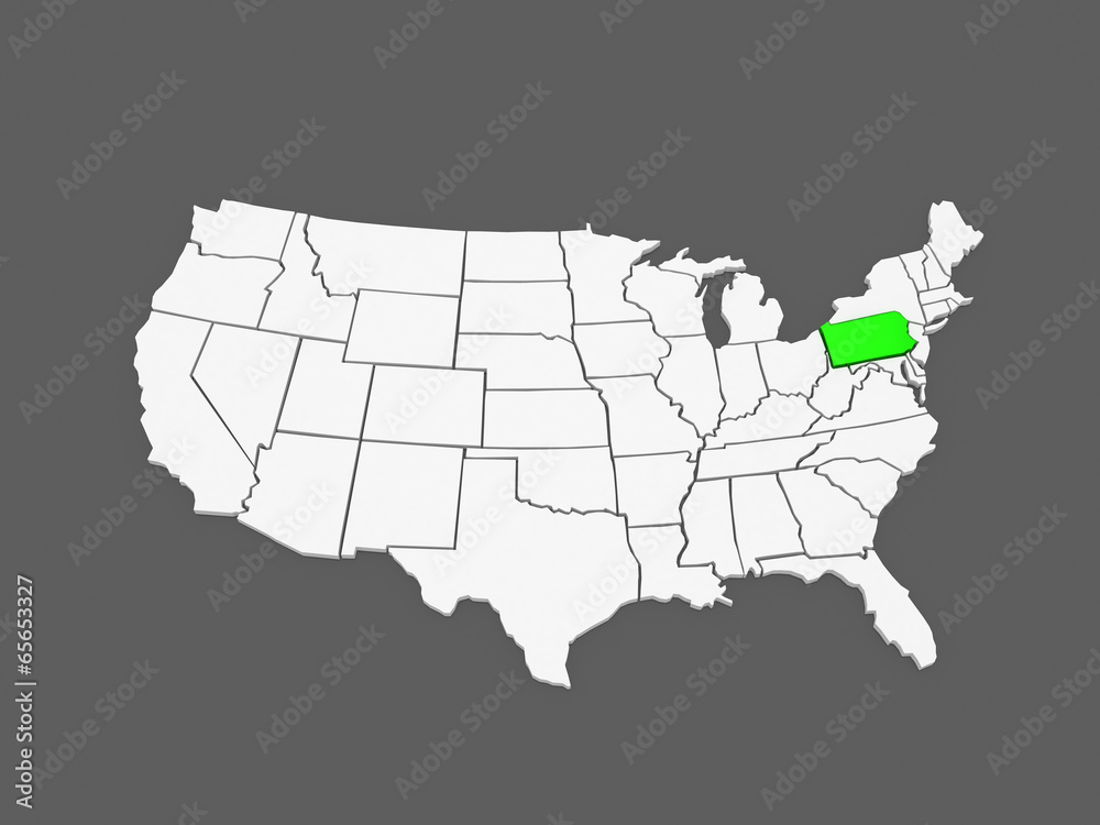 Three-dimensional map of Pennsylvania. USA.