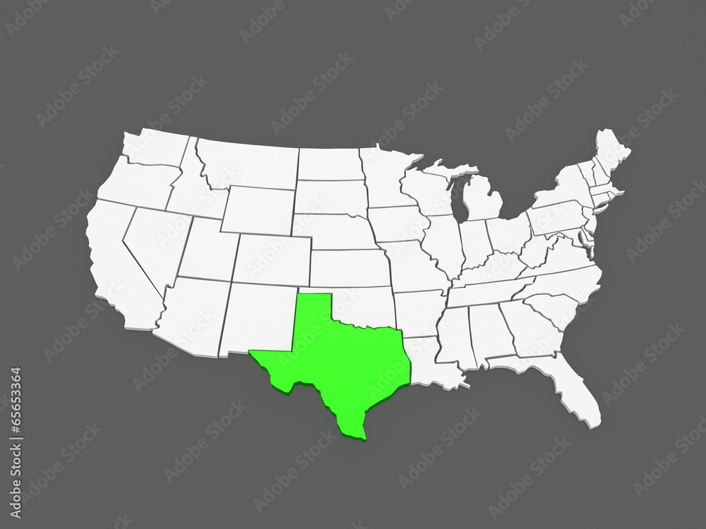 Fototapeta premium Three-dimensional map of Texas. USA.