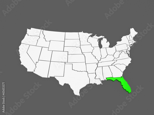 Three-dimensional map of Florida. USA.