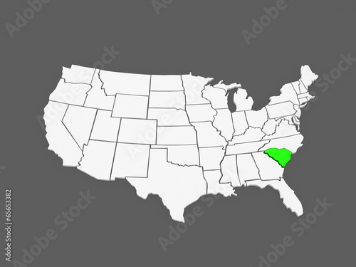 Three-dimensional map of South Carolina. USA.