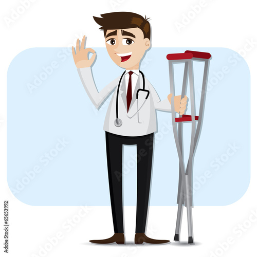cartoon doctor with crutch