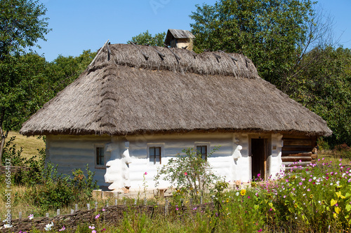 Wooden houses in summer in Pirogovo museum, Kiev, Ukraine